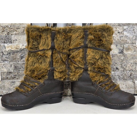 Sanita Wixen Winter Boots Leather Fur Danish Clog Brown Yeti Rare Women 39 | 8.5 - Picture 10 of 12